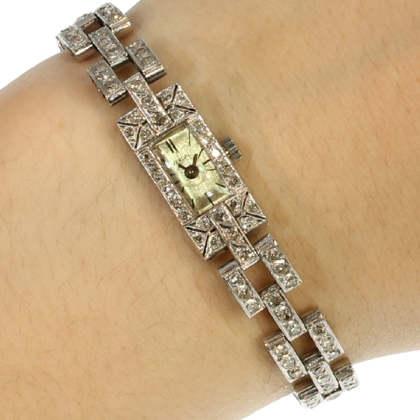 Art Deco platinum ladies watch with 2.50 crt diamonds